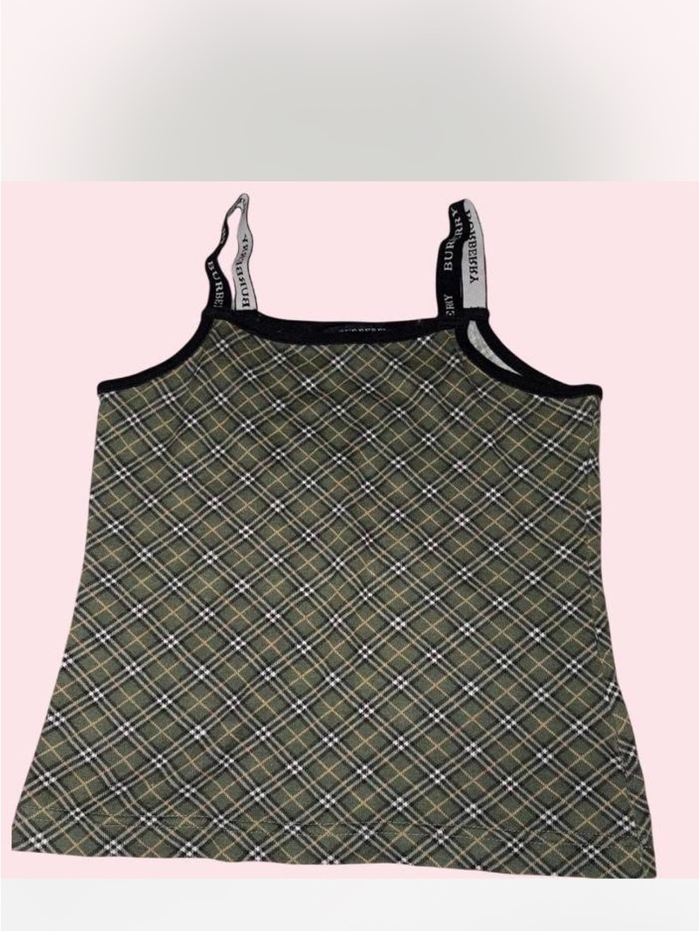 Burberry Olive Plaid Camisole with Black Trim